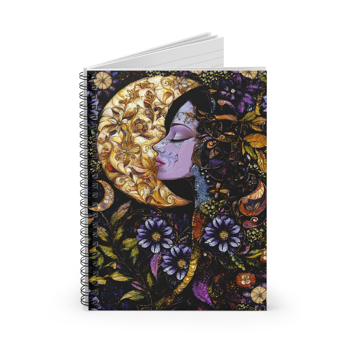 Celestial Dreamer Spiral Notebook - Ruled Line with Moon and Floral Design