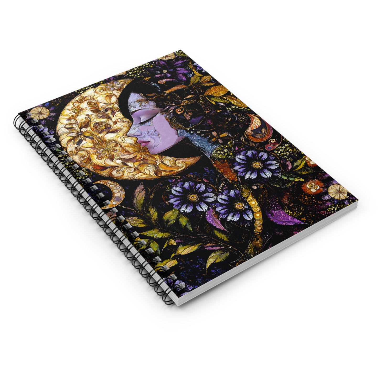 Celestial Dreamer Spiral Notebook - Ruled Line with Moon and Floral Design