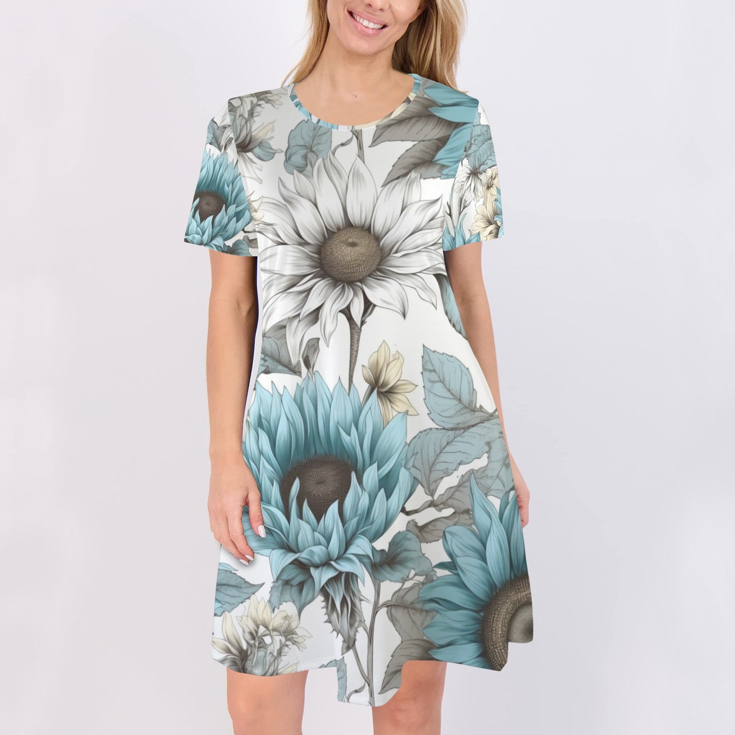 Casual Dress- Pastel Blue Floral