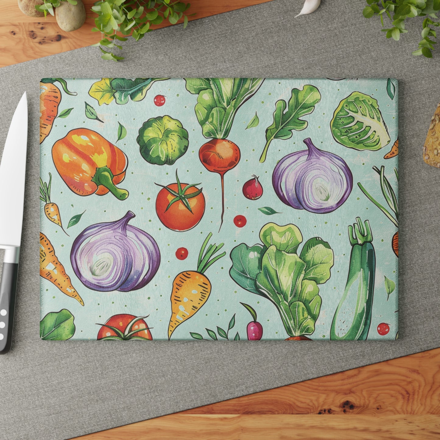 Vibrant Vegetable Glass Cutting Board - Perfect for Home Chefs and Gift Giving