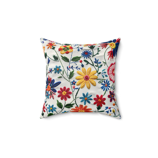 Square Pillow - Bright Spring Blooms Faux Suede Decor