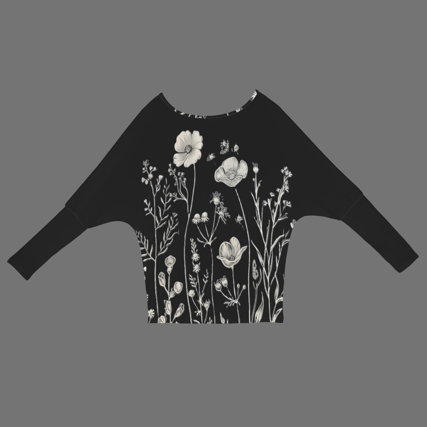 Blouse - Black and White Flowers