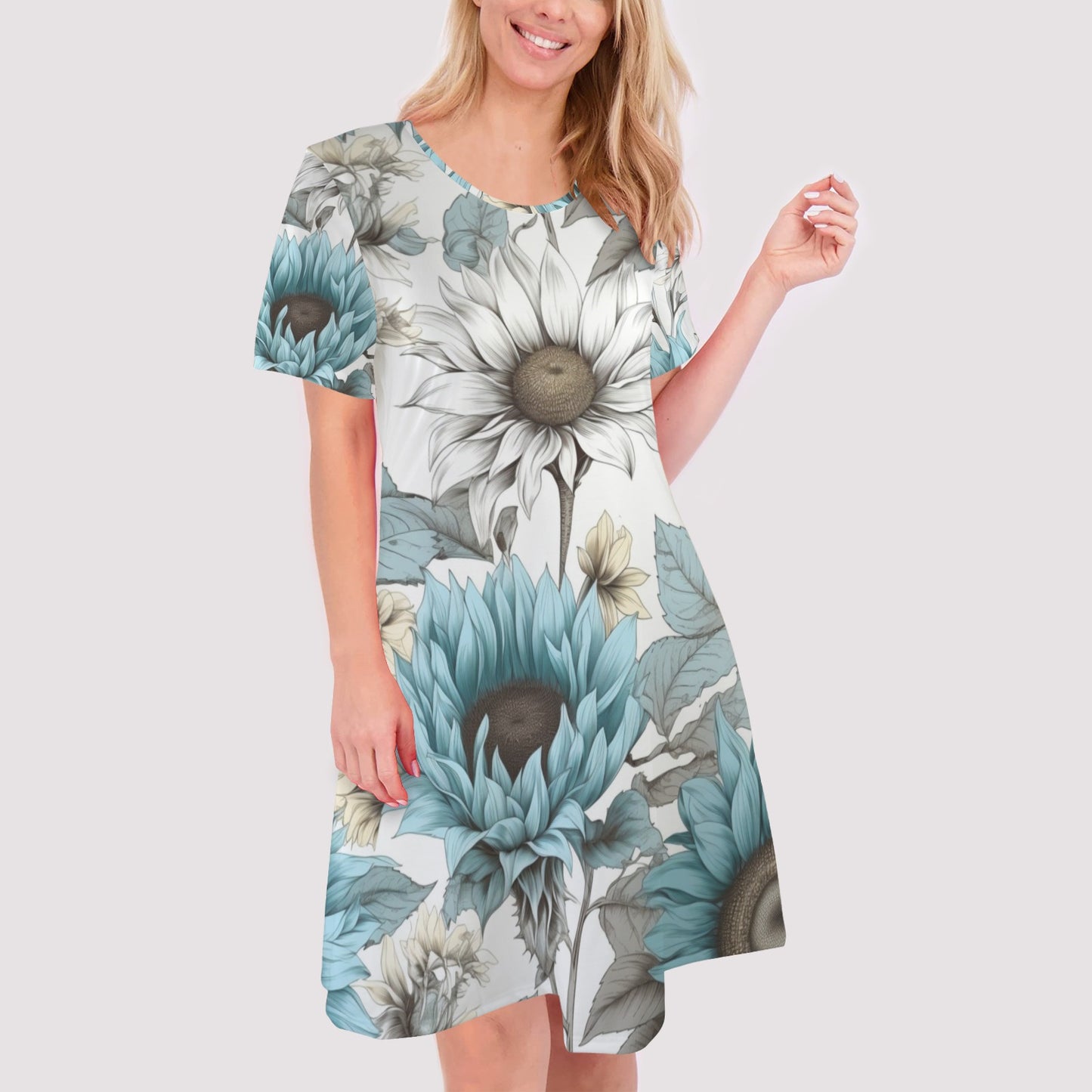 Casual Dress  -  Pastel Blue Floral