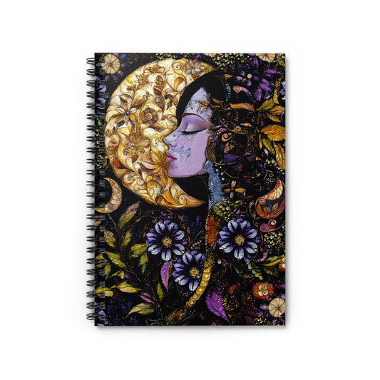 Celestial Dreamer Spiral Notebook - Ruled Line with Moon and Floral Design