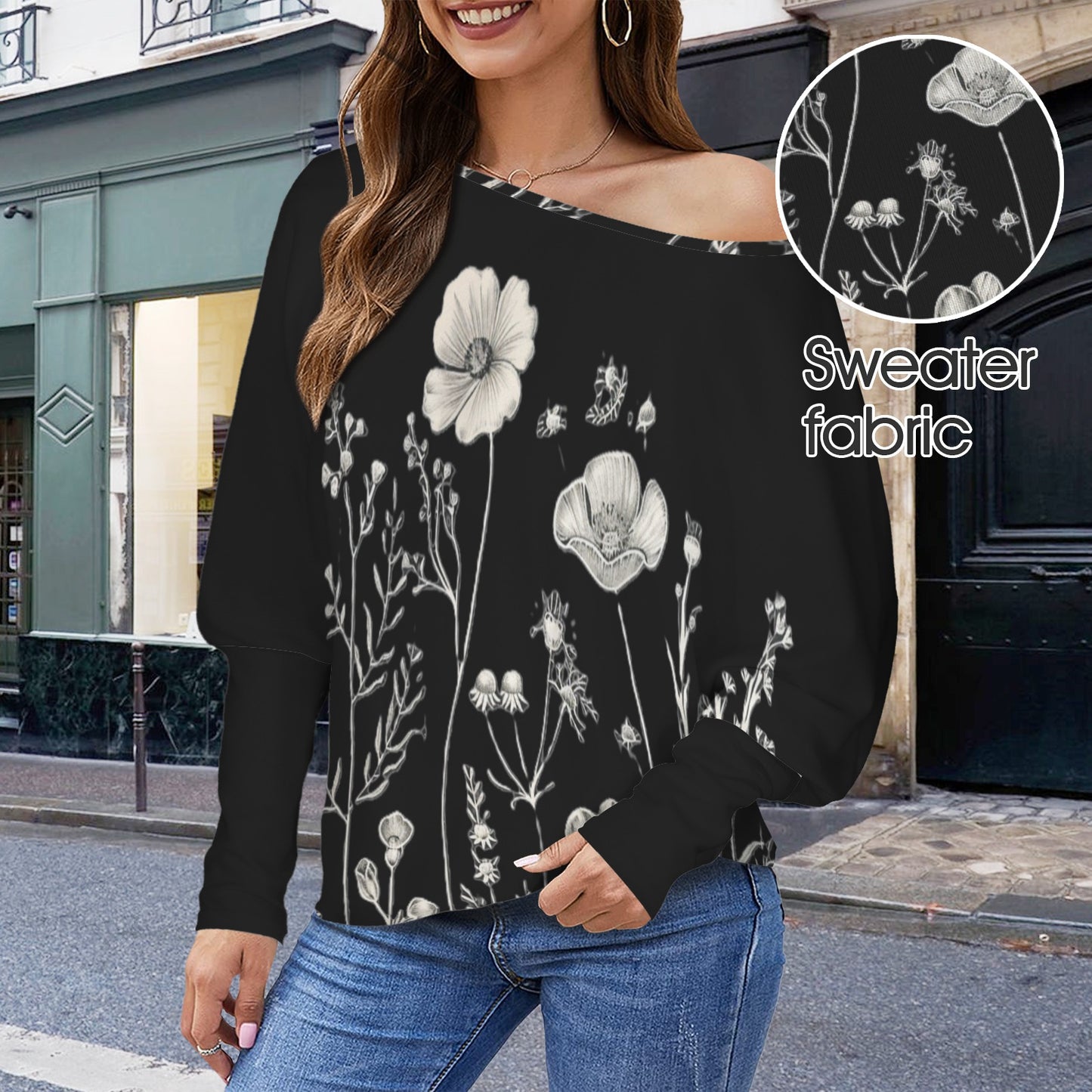 Blouse - Black and White Flowers