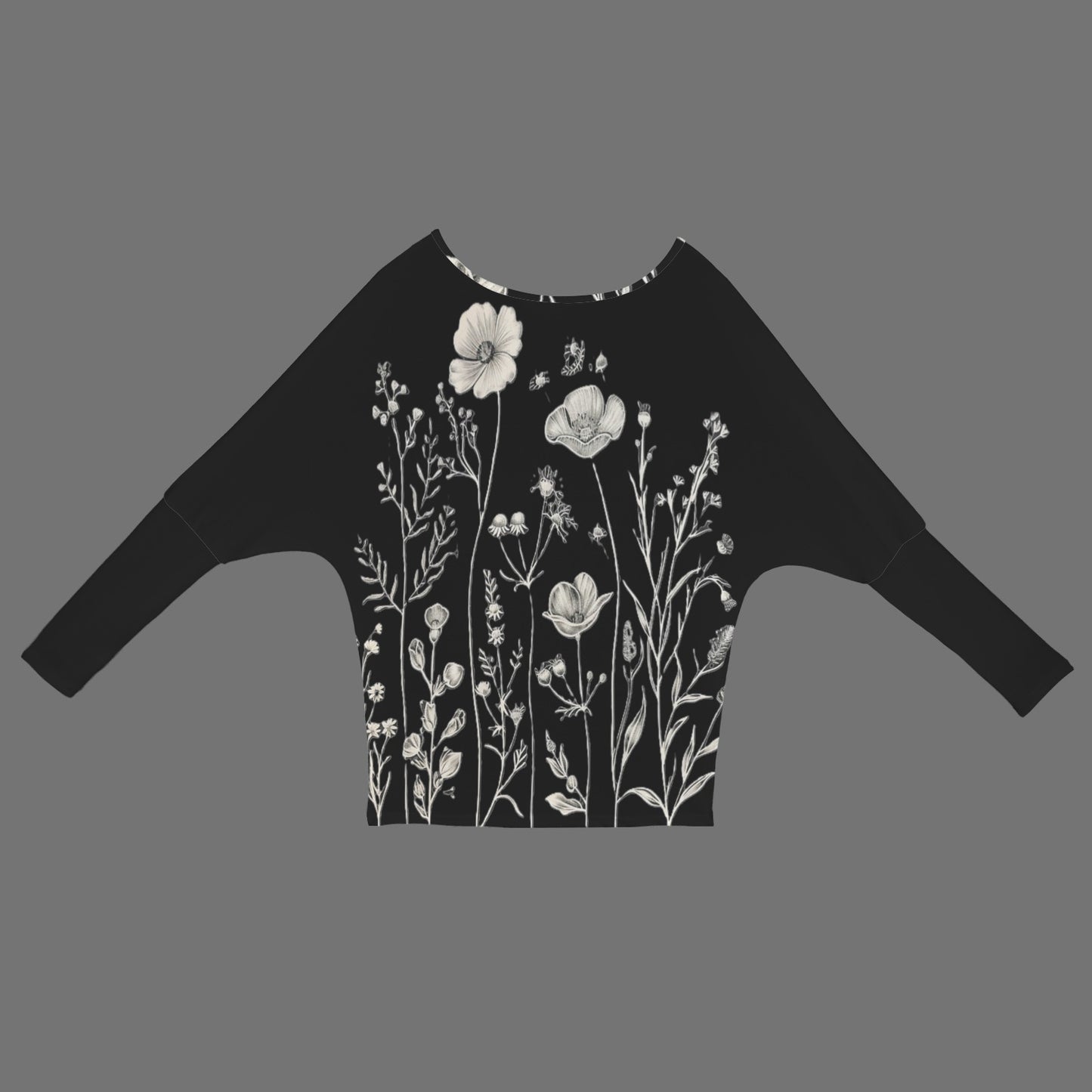 Blouse - Black and White Flowers